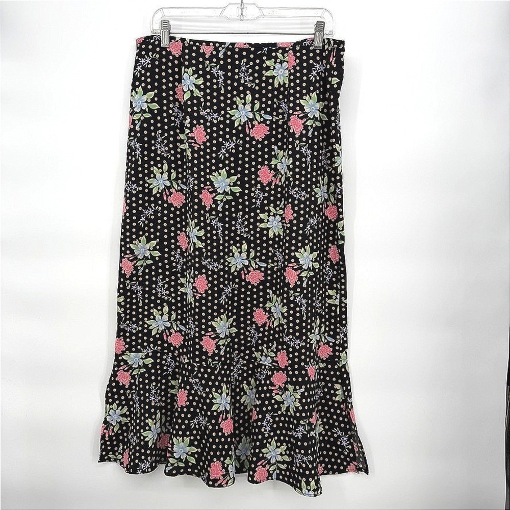 Sag Harbor Skirt Floral Polka Dot‎ Ruffle Hem Midi Cottagecore Whimsical Size 14